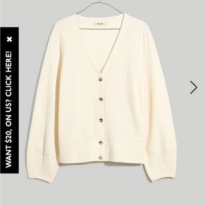 Madewell Cream mini puff relaxed cardigan